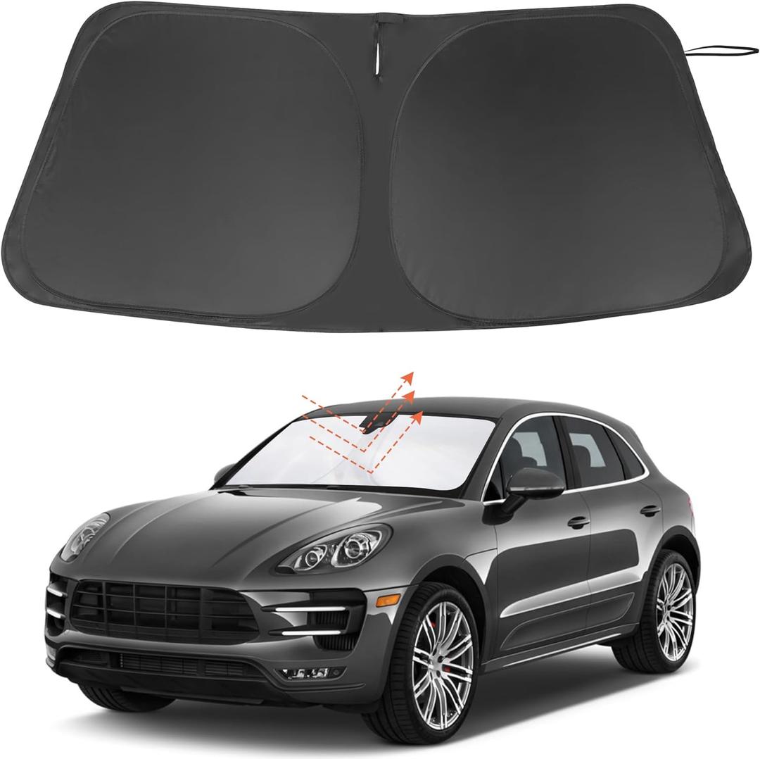 Windshield Sun Shade Custom Fit for 2014-2024 2025 2026 Porsche Macan Accessories Foldable Sunshade Sun Blocker Protect Car from Sun Rays & Heat Damage Keep Car Cooler