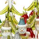 Red Co. Set of 2 Green Glass 8" Christmas Tree Tabletop Display Decorations with 12 Santa & Snowmen Ornaments
