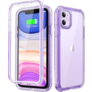Lifedance for iPhone 11 Case, Full-Body Rugged Protective Case with Built-in Screen Protector, 10 FT Military Grade Drop Protection Heavy Duty Shockproof Phone Case for iPhone 11, Clear Purple
