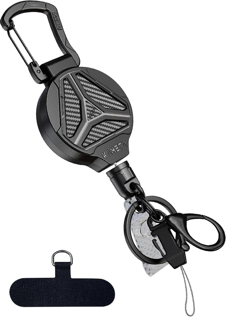 Retractable Keychain Heavy Duty Carabiner Badge Holder Clip with Magnetic,Tactical Id Badge Reel with 32'' Steel Retractable Cord,Key Ring,Lobster Claw Clasp and Phone Tethers