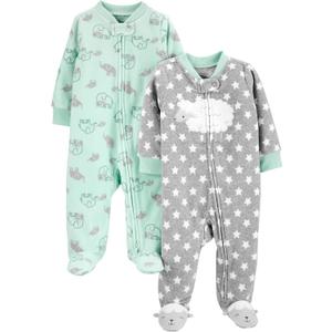 Simple Joys by Carter's unisex-baby 2-pack Neutral Fleece Footed Sleep and Play (3-6 Months, Grey Stars/Mint Green Elephant)