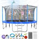 Lyromix 12FT Trampoline Outdoor, Light/Sprinkler/Basketball Hoop Large Recreational Trampoline for Kids and Adults, Heavy Duty Yard Trampolines with Enclosure Net, ASTM Approval