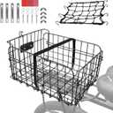 Rear Bike Basket,Bike Rack Basket,Folding Rear Bike Basket, Quickly Detachable Metal Bicycle Rack Cargo Basket with Strap & Reflective Tail Light for Most Mounted Bike Racks