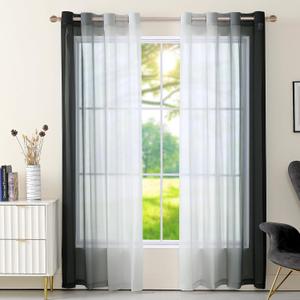 Set of 2 Chiffon Ombre Sheer Curtains, Gradient Window Curtain Panels Drapes, Grommet Top Semi Sheer, Voile Window Treatment for Girls Bedroom, Living Room, Patio Door, 52 x 63 in, Black Set of 2 Chiffon Ombre Sheer Curtains, Gradient Window Curtain Panels Drapes, Grommet Top Semi Sheer, Voile Window Treatment for Girls Bedroom, Living Room, Patio Door, 52 x 63 in, Black