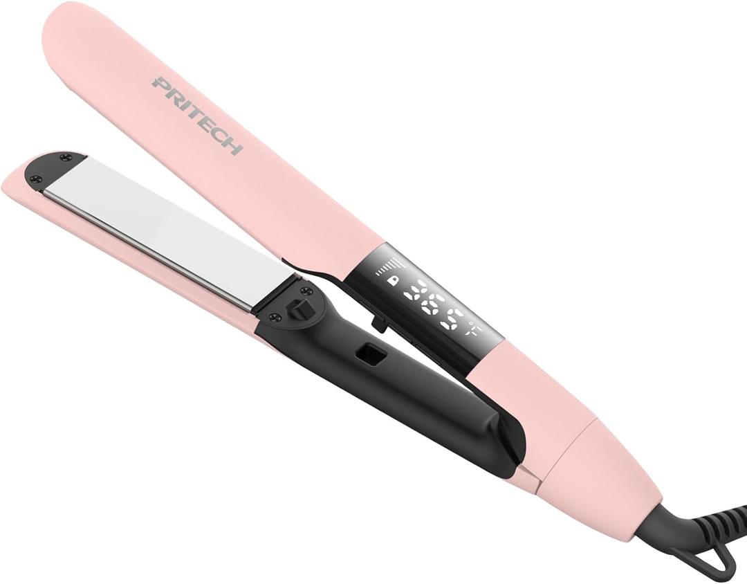 PRITECH Flat Iron Hair Straightener and Curler 2 in 1, Titanium Flat Iron with Negative Ions, Adjustable Temp(248-450) and Automatic Shut Off (Pink)