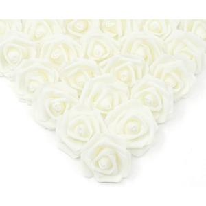 IPOPU Artificial Rose Flower Heads, 100 Pcs Real Looking Ivory White Foam Fake Roses for DIY Wedding Baby Shower Centerpieces Arrangements Party Tables Home Decorations (Ivory, Stemless)