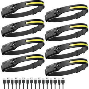 Headlamp Rechargeable 8 Pack, LED Headlight Flashlight Super Bright with 230 Wide Beam, 5 Modes Waterproof Head Lamp for Outdoor Hiking Running Camping