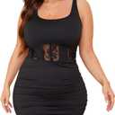 Womens Plus Size Sexy Ruched Bodycon Dress Sleeveless Square Neck Club Party Dresses (XL)