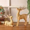 Bucherry 2 Pcs Christmas Rattan Reindeer Figurines Brown Resin Couple Deer Sculpture Tabletop Reindeer Farmhouse Xmas Table Centerpiece Decor for Mantel Fireplace Living Room Office Gifts