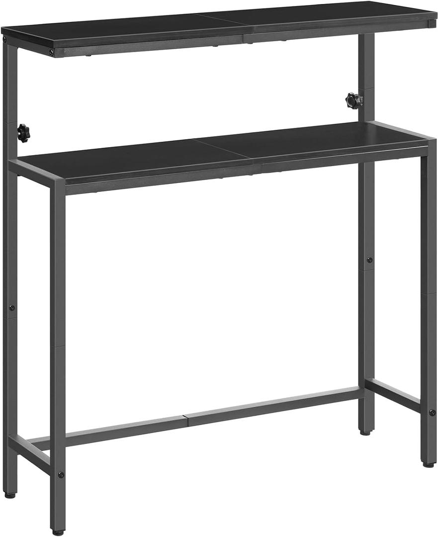HOOBRO Narrow Console Table with Adjustable Height (31.5"-39.3"), High Entryway Table, Skinny Behind Couch Table with 2 Tier Shelf, Sofa Table for Hallway, Livingroom, Black BB96XG01, 31.5"L x 7.8"W x H