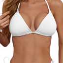 Zuvebamyo Women's Triangle Bikini Top Ribbed Push up Padded Halter String Bathing Suits Top size M