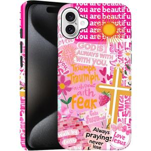 Case for iPhone 16,Collage Bible Verse Jesus Phone Case Slim Silicone Shockproof Cover for Girls Women（Frosted & Durable）