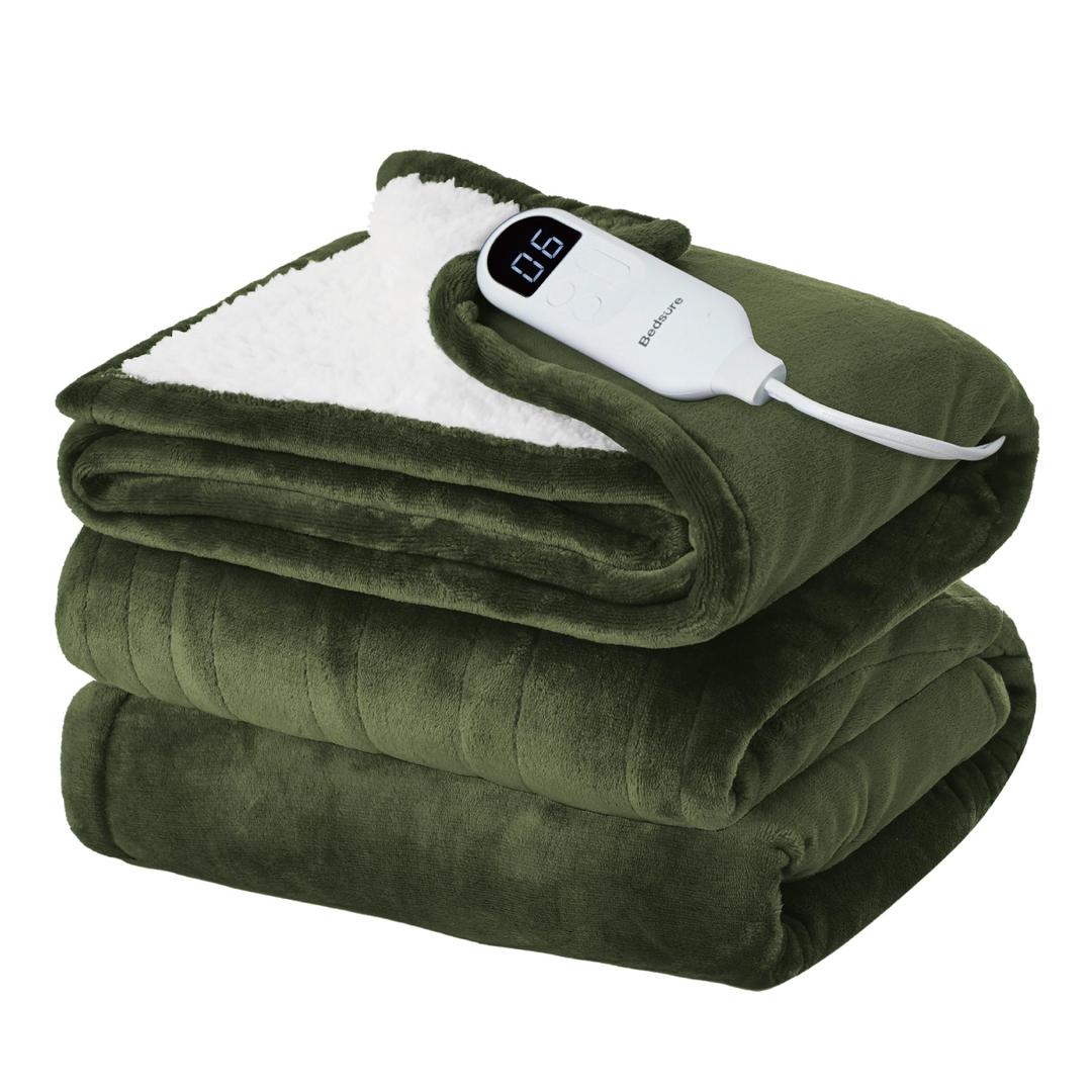 Bedsure Electric Blanket Full Size  Soft Flannel Heated Blanket, Fast Heating with 10 Time Settings & 6 Heat Settings, Warm Gift for Grandma (72x84 inches, Olive Green)