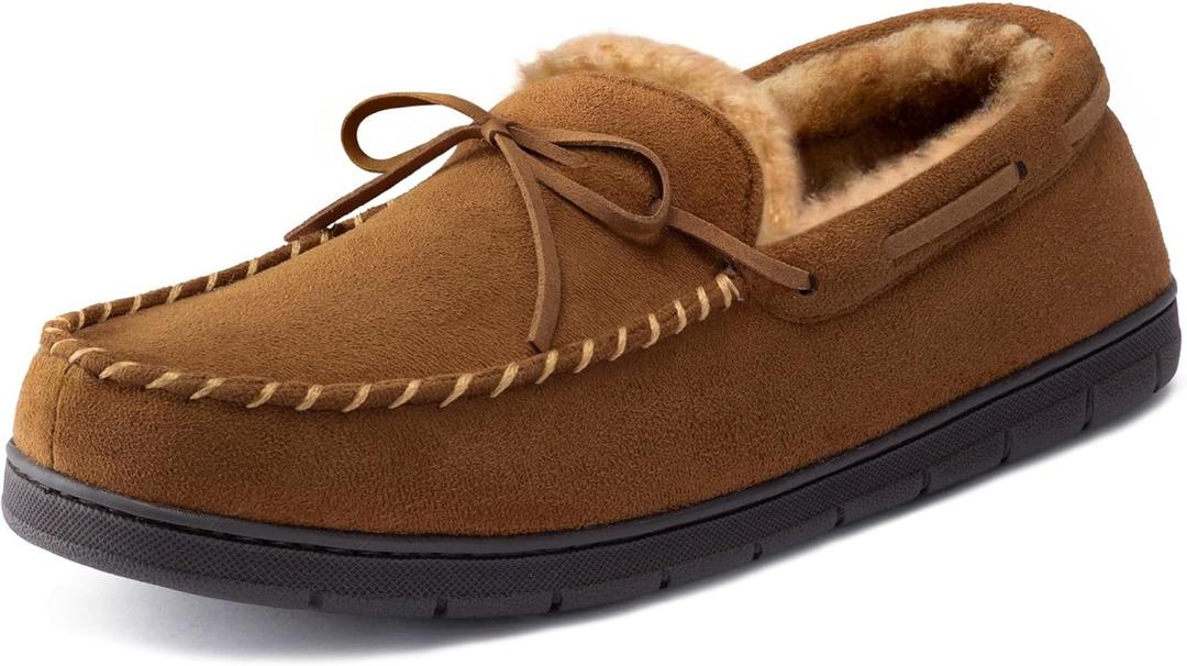 ULTRAIDEAS Men's Luke Moccasin Slippers Memory Foam Cozy House Slippers, Warm Comfy Slippers for Men, Indoor Outdoor Loafer Anti-Slip Home Shoes (10, Tan)