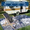COZYLOOM Large Outdoor Rugs 9x18 Waterproof Plastic Straw Rug for Patio, Reversible Modern Flower Camping Rug with Portable Bag & Stakes, Foldable & UV Resistant, Outdoor Carpet for Yard Deck, Navy