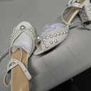 Goolita Pearl Heels For Women Mid Block Ankle Strap Heeled Sandals Round Open Toe Party Evening Bridal Shoes For Wedding, 8