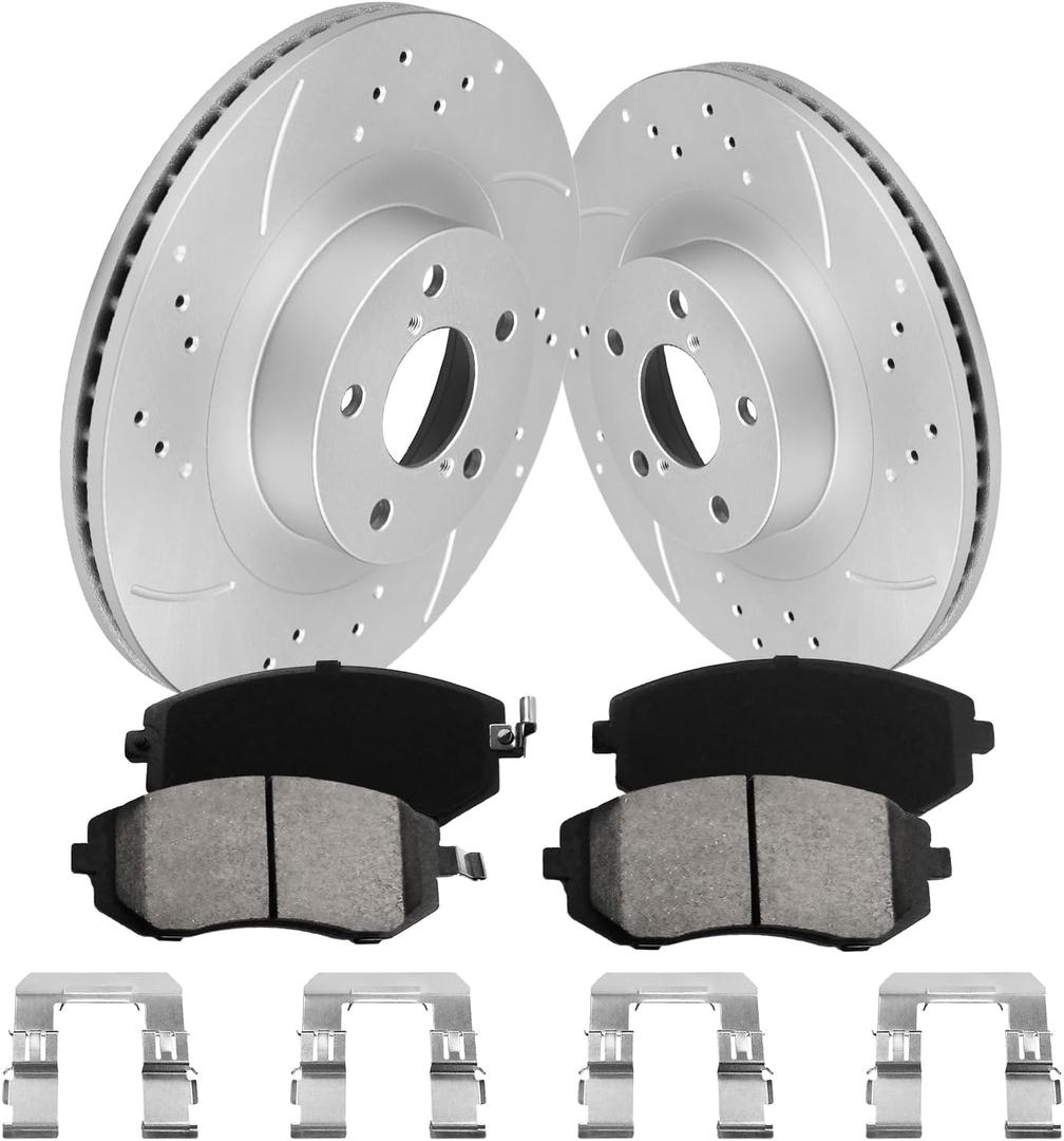 Front Brake Pads And Rotors Kit Compatible With 2005-2012 Subaru Outback, 2009-2010 Forester, Automotive Replacement Brake Kits 31407 D929-7830 Geomet Drilled And Slotted Rotors 293.4mm(11.6in)