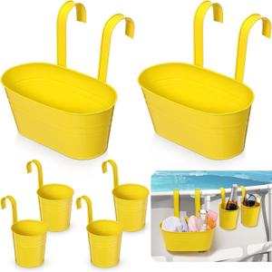 Metal Poolside Storage for Above Ground Pool Accessories Multifunctional Swimming Storage Basket with Cup Holder Poolside Organization for Cup Drink Towel(Yellow,6 Pcs)