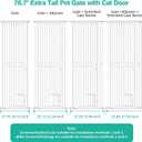78.7 inch Extra Tall Pet Gates for Cats Dogs, Adjustable 27.5" ~ 37.4" Wide Cat Gate, Pressure Mounted Full Door Pet Gate for Doorway, Stairs,House(White, 78.7")
