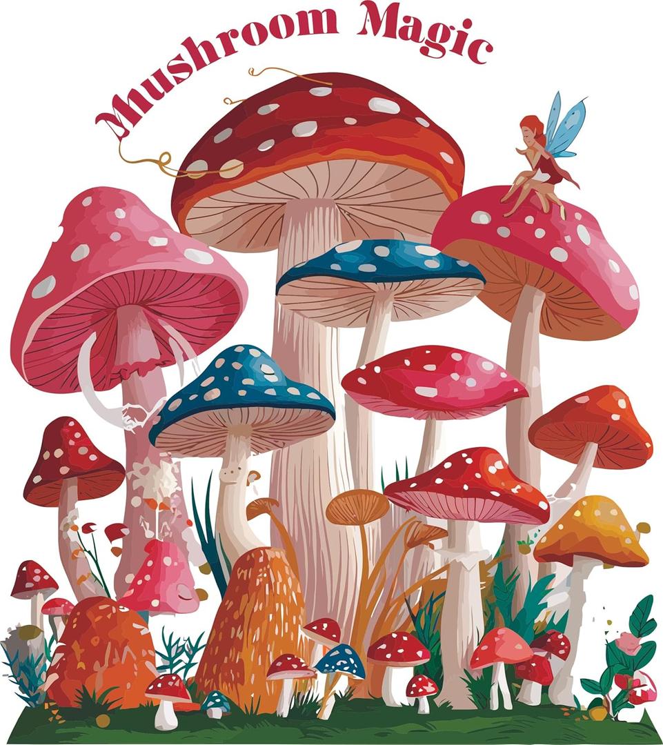 Mushroom Magic Colorful Vintage Mushrooms Wall Decal Wall Dcor Vinyl Sticker Size: 26 x 26