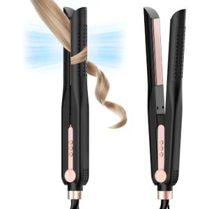 SKIMI Airflow Styler, Titanium Flat Iron Hair Straightener, Professional Curling Iron with Cooling Air Vents to Lock in Style, 5 Temps & Dual Voltage, Auto Off (Black & Blush Gold).