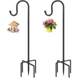 Shephards Hook for Outdoor, Heavy Duty Bird Feeder Pole with 7 Base Prongs, Adjustable Shepherds Hook for Hanging Bird Feeder, Solar Light Lanterns, Garden Plant Hanger Stands,2 Packs