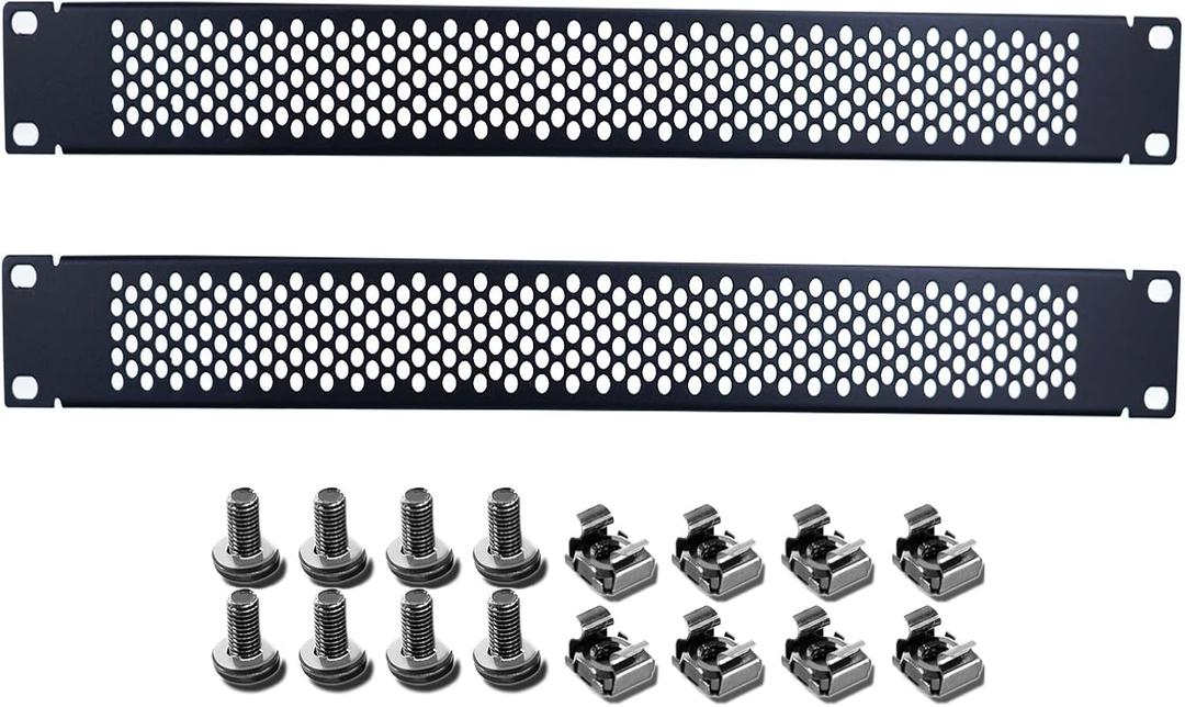 1U Blank Rack Mount Panel, 19 Inch Disassembled Cable Management Panel Spacer W/Brush for Server Network Rack Enclosure Cabinet (2pcs-Venting)
