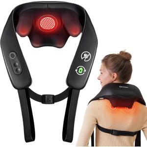 Neck and Shoulder Massager with Heat, Cordless Back and Neck Massager, Upgraded Graphene Heating, 4D Shiatsu Deep Kneading Massage for Shoulder, Back,Leg,Pain Relief, Portable Gifts for Dad Mom Friend (Black)