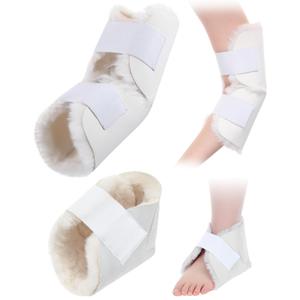 TrelaCo 2 Pcs Elbow and Heel Protector Medium Sheepskin Heel Arm Cushions Pads Adjustable Sleeping Elbow Protectors for Elderly Pressure Sore Bed Ulcers Pain Relief