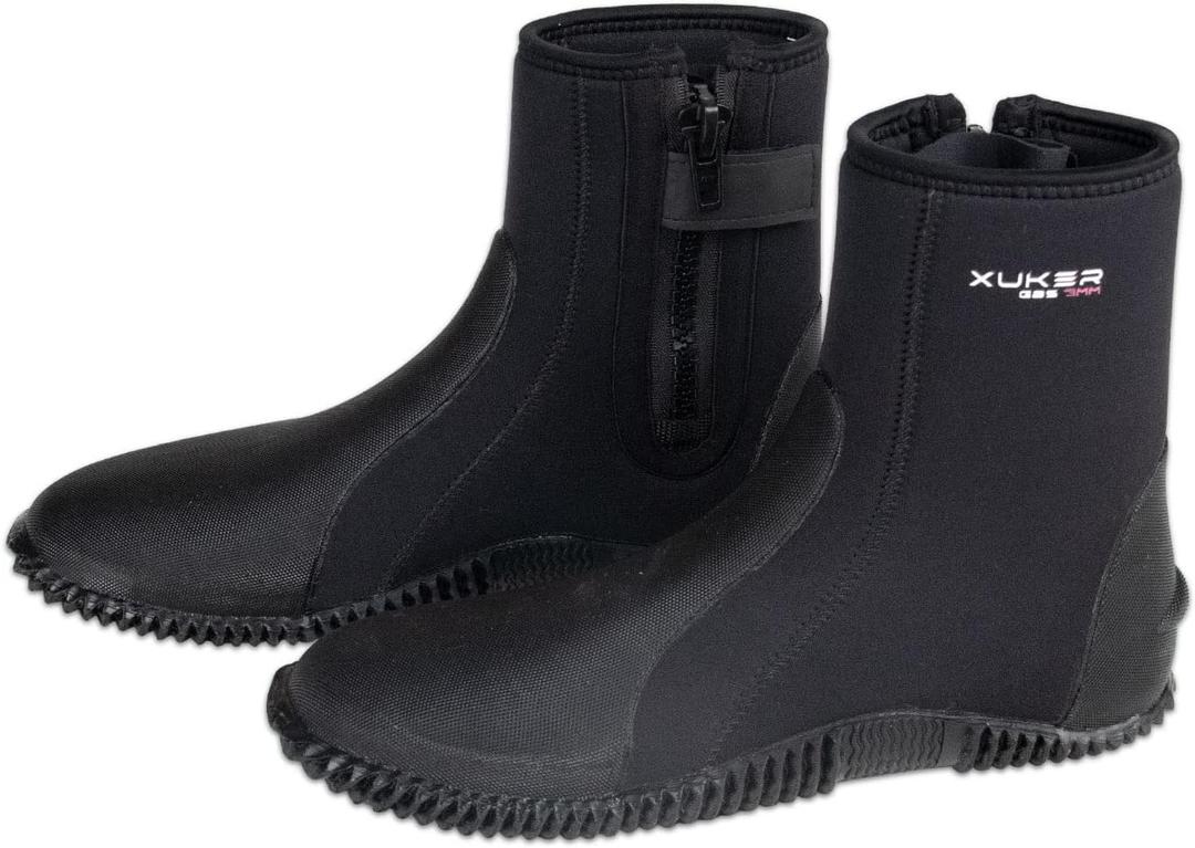 XUKER Neoprene Diving Boots, 5mm 3mm Water Shoes Wetsuit Booties Men Women with Anti-Slip Rubber Sole Side Zipper (Black, S)