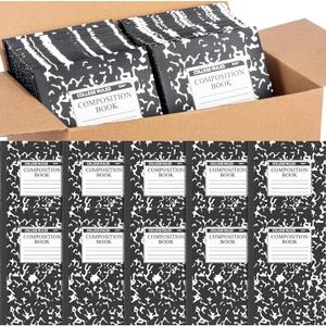 Fainne 200 Pack A5 Composition Notebooks Bulk College Ruled Composition Books Wide Ruled Write Notebooks Marble Covers Write Book for School Classroom Office Supplies(Black)