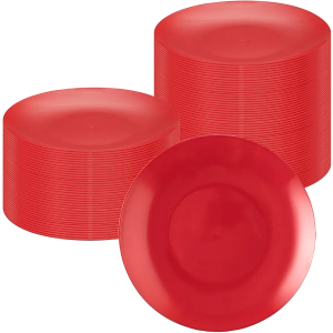 Restaurantware Moderna 9 Inch Premium Disposable Plates 200 Round Plastic Plates For Parties - Durable Heavy-duty Red Plastic Dinner Plates For Warm And Cold Foods Ideal For Cafes