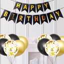 2 x Happy Birthday Decorations Banner and Balloons, Happy Birthday Banner Sign Party Supplies Hanging Decorations Black Gold
