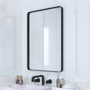 Black Metal Framed Bathroom Mirror for Wall, 22 x 30 Inch Rounded Rectangle Matte Black Bathroom Vanity Mirror Farmhouse, 1/4-inch Shatterproof Glass | Ultra-Flush Hanging