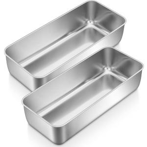P&P CHEF Loaf Pans for Baking Bread, 12 x 5 Inch Large Stainless Steel Bread Loaf Pan Tins for Homemade Meatloaf Cake Brownies, Healthy & Sturdy, Oven & Dishwasher Safe, 2Pcs