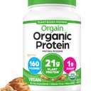 Orgain Organic Vegan Protein Powder, Peanut Butter - 21g Plant Protein, 7g Prebiotic Fiber, Low Net Carb, No Dairy Ingredients, No Added Sugar, For Shakes & Smoothies, 2.03 lb (Packaging May Vary)