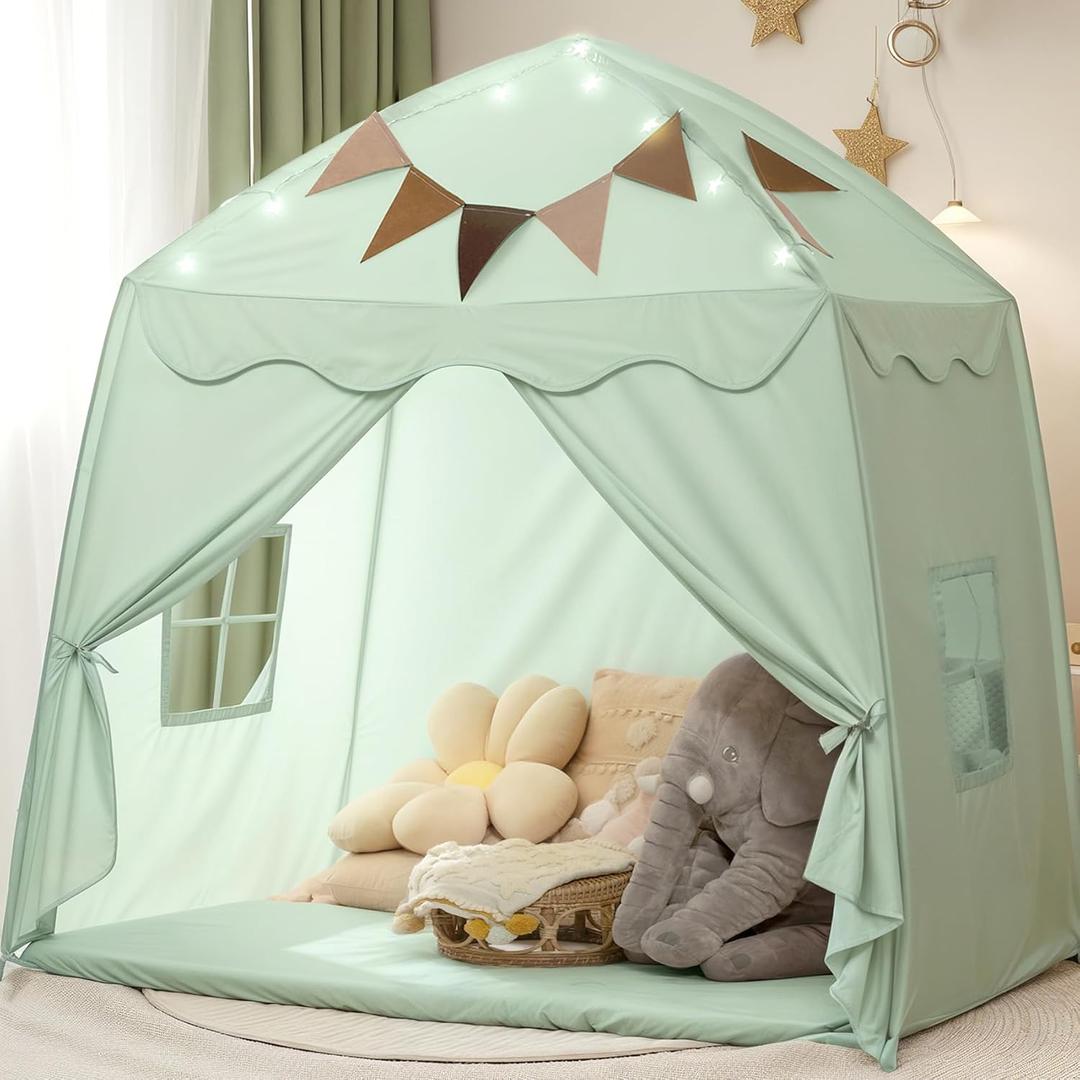 Extra Large Toddler Play Tent & Kids Tent Play Tents with Flags & Star Lights, Portable & Foldable Teepee, Bed Canopy for Boys & Girls, Indoor Outdoor JoyHut Dome Tents Playhouse, 59x39x59 in,Green