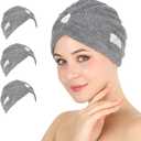 HALLEY Cotton Hair Towel Wrap (3 Packs) Super Absorbent Fast Drying Turbans for Wet Thick Hair with Button (Grey)