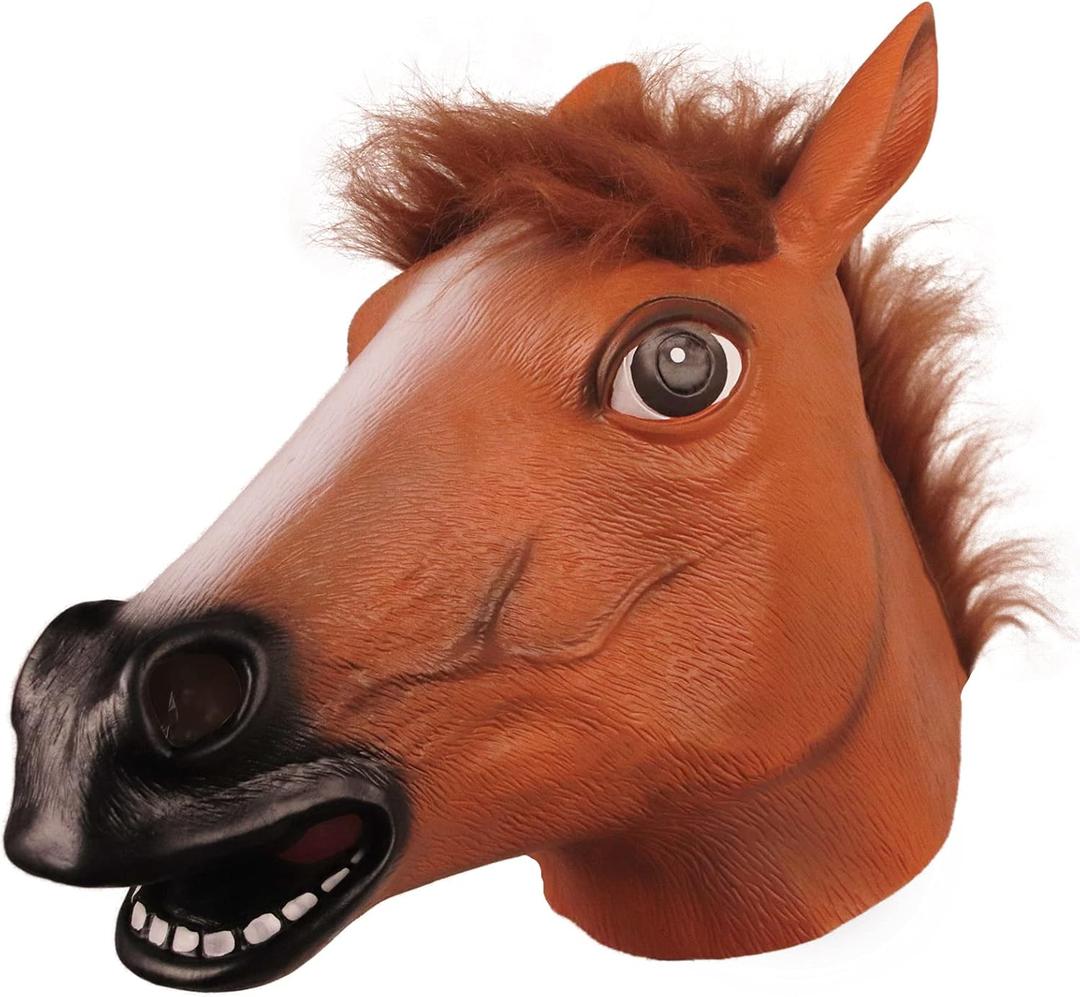 MOLEZU Horse Head Mask for Adult, Brown Horse Head Latex Animal Mask, Novelty Halloween Costume for Masquerade Party.