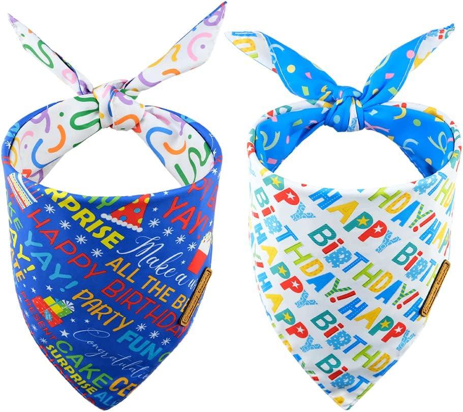 CROWNED BEAUTY Birthday Dog Bandanas Reversible Large 2 Pack, Happy Birthday Set, Adjustable Triangle Holiday Blue Scarves for Medium Large Extra Large Dogs Girl Boy Pets DB50-L CROWNED BEAUTY Birthday Dog Bandanas Reversible Large 2 Pack, Happy Birthday Set, Adjustable Triangle Holiday Blue Scarves for Medium Large Extra Large Dogs Girl Boy Pets DB50-L