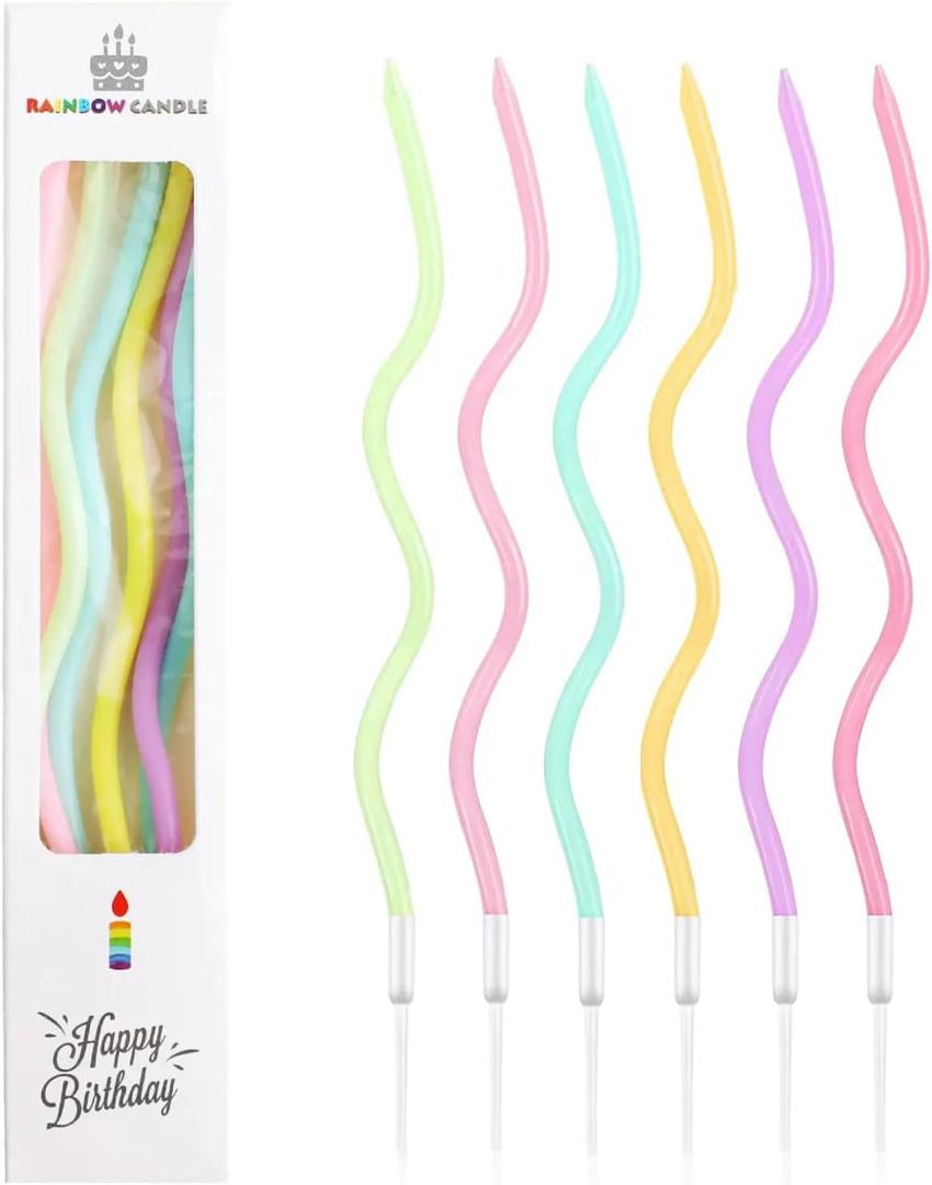 Cwise 24 Count Twisty Birthday Candles Spiral Cake Candles with Holders Macaron Colors Long Twisty Cake Candles for Birthday, Party and Cake Decoration (Rainbow Mutlicolor)