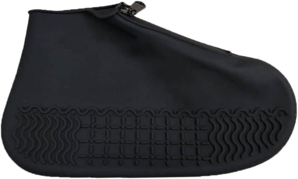 Silicone Anti-Skid Shoe Covers Zipper Waterproof Rain Boots Protective Overshoes for Outdoor Activitiesc Black, Size: M