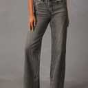 Womens Wide Leg Jeans Mid High Waisted Baggy Straight Leg Stretchy Denim Pants Seamed Long Trousers (8, Dark Grey)