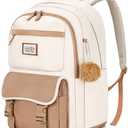 LIECDRO Cute backpack for girls teens,School bookbag for Girls Teens Women,17.3 inch laptop backpack for women, Bookbag for Middle School College Students,Water Resistant school bag,Beige