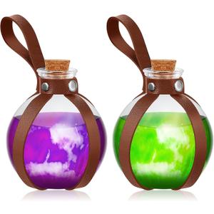 Patelai 2 Pcs Halloween Glass Potion Bottles with Belt Cork Renaissance Witch Costume Accessories Witch Props Potion Bottle for Halloween Party Decor Cosplay DIY Crafts Gift (Brown)