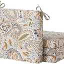 Outdoor 18 inch Square Patio Dining Chair Pads – Comfortable Fiber-Filled Seat Cushions with Ties, Reversible Polyester Fabric - Arctic Paisley, Set of 2