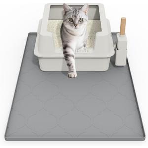 Cat Mat for Litter Box, 34" X 22" Large Silicone Cat Litter Trapping Mat, Easy Clean for Scatter Control, Soft on Kitty Paws, Waterproof, Urine-Proof, Non-Slip Kitty Litter Mat for Floor, Gray
