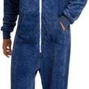 Lu's Chic Men's Hooded Onesie Pajamas Lightweight Fuzzy Fleece Zip Up Jumpsuit Long Sleeve Long Pants One Piece Pjs Small
