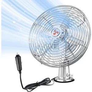 12V Fan RV|Truck Cooling Heavy Duty 8" Metal Car Fan Bus|Boat|Forklift|Car|Camper|Lawn|Mower|Tractor 2-Speed Silver