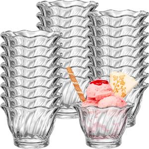 22 Pack Plastic Dessert Cups 6 oz Clear Ice Cream Sundae Tasting Bowls, Mini Round Swirl Tulip Shape Party Buffet Serving Cups for Yogurt Salad Appetizer Chocolate Fruit